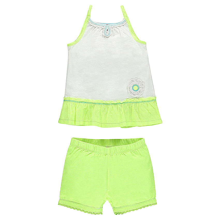 Pyjama débardeur et short avec volant et fleur brodée 