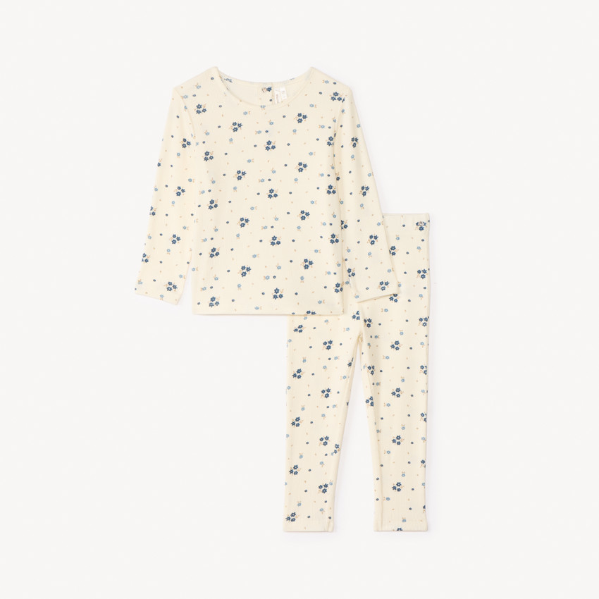 Set pyjama long côtelé imprimé fleuri pour bébé fille