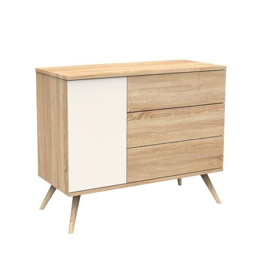 Commode à 3 tiroirs et 1 porte Seventies aspect chêne doré/vanille 