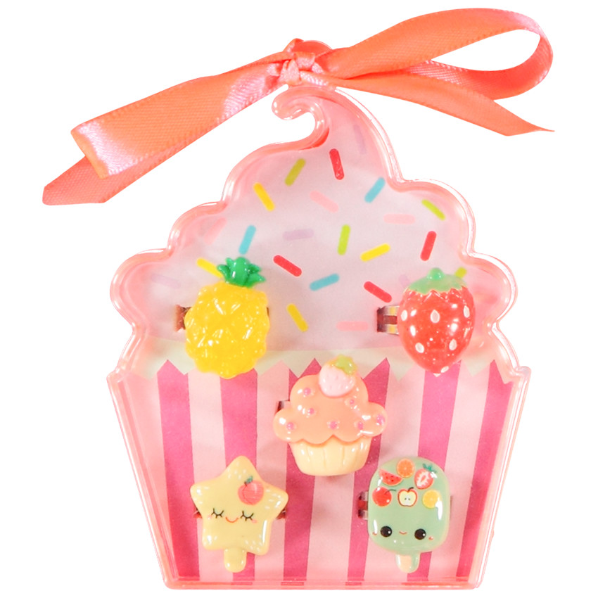 Lot de 5 bagues fantaisie + boîte cupcake fille 