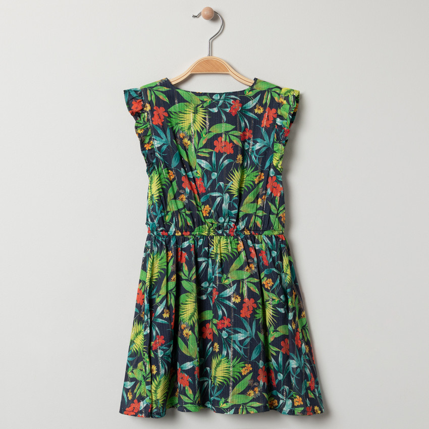 Robe à manches volantées et imprimé végétal légèrement brillant 