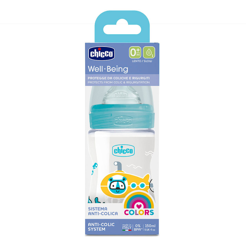 Biberon Bien-Être Flux Lent 150 ml 0 mois+ - Bleu  