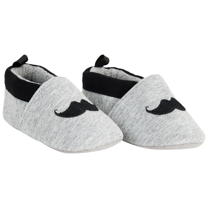 Chaussons souples broderie moustache pour bébé garçon 