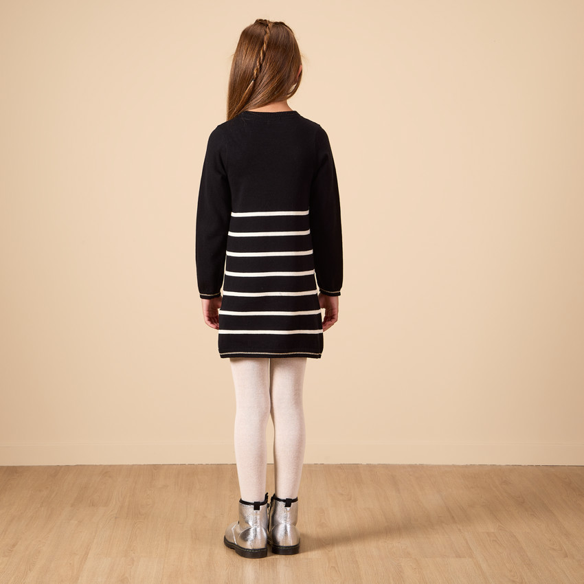 Robe manches longues en tricot avec print pailleté et rayures pour fille 