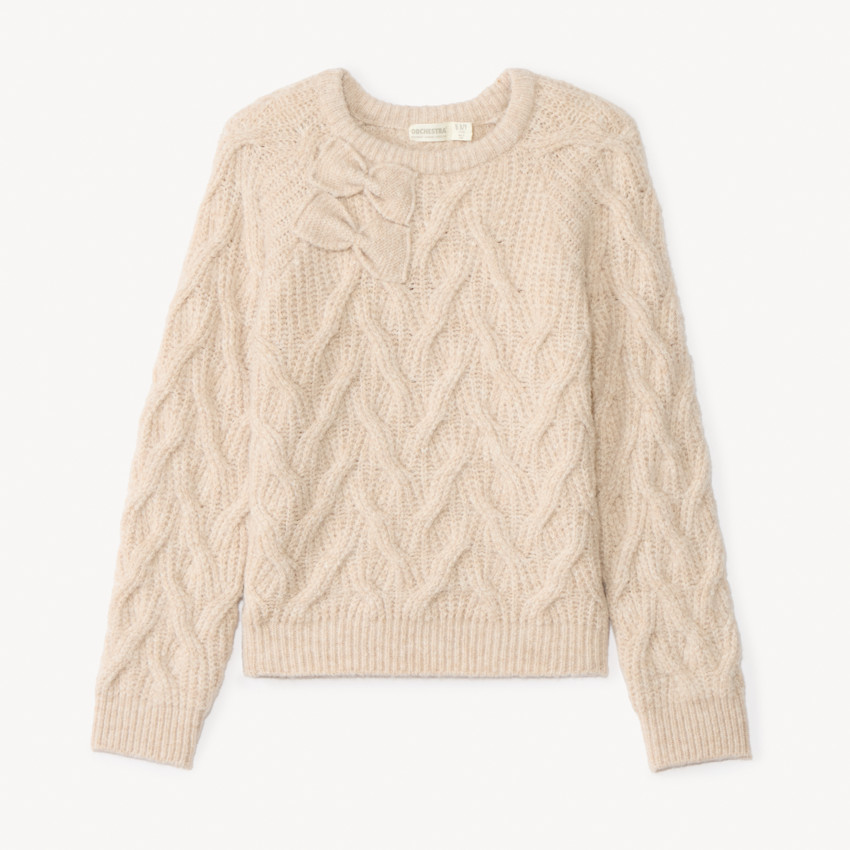 Pull manches longues en tricot et nœuds fantaisies pour fille   