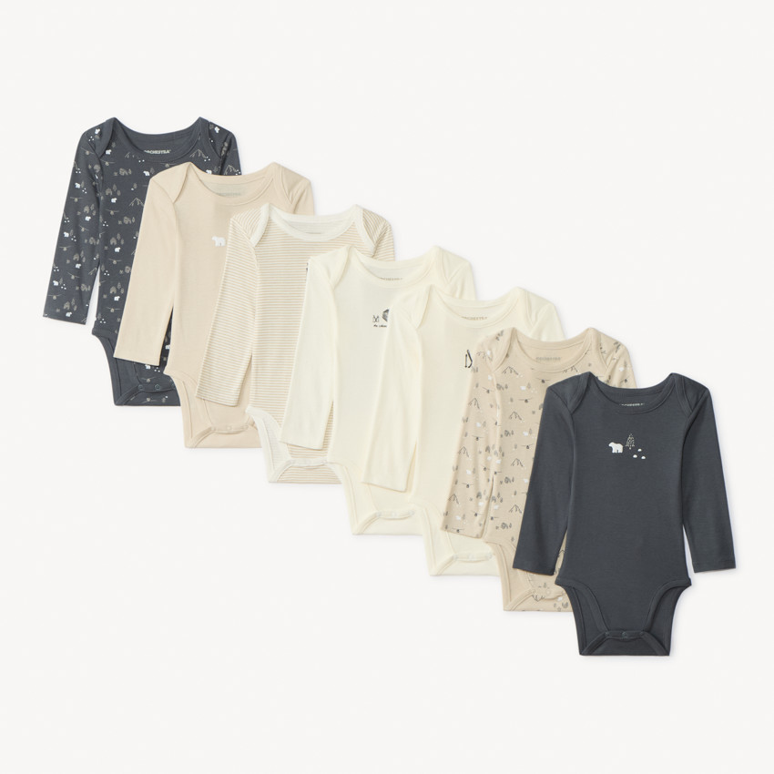 Lot de 7 bodies manches longues motifs ski pour bébé