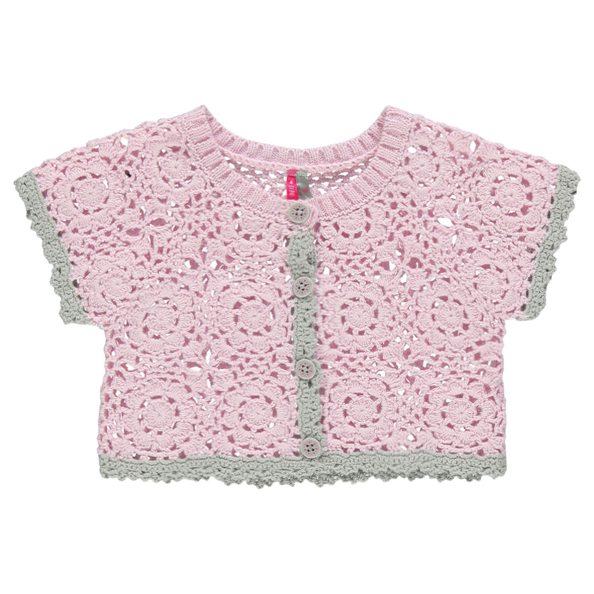 Gilet manches courtes en crochet motifs fleurs 