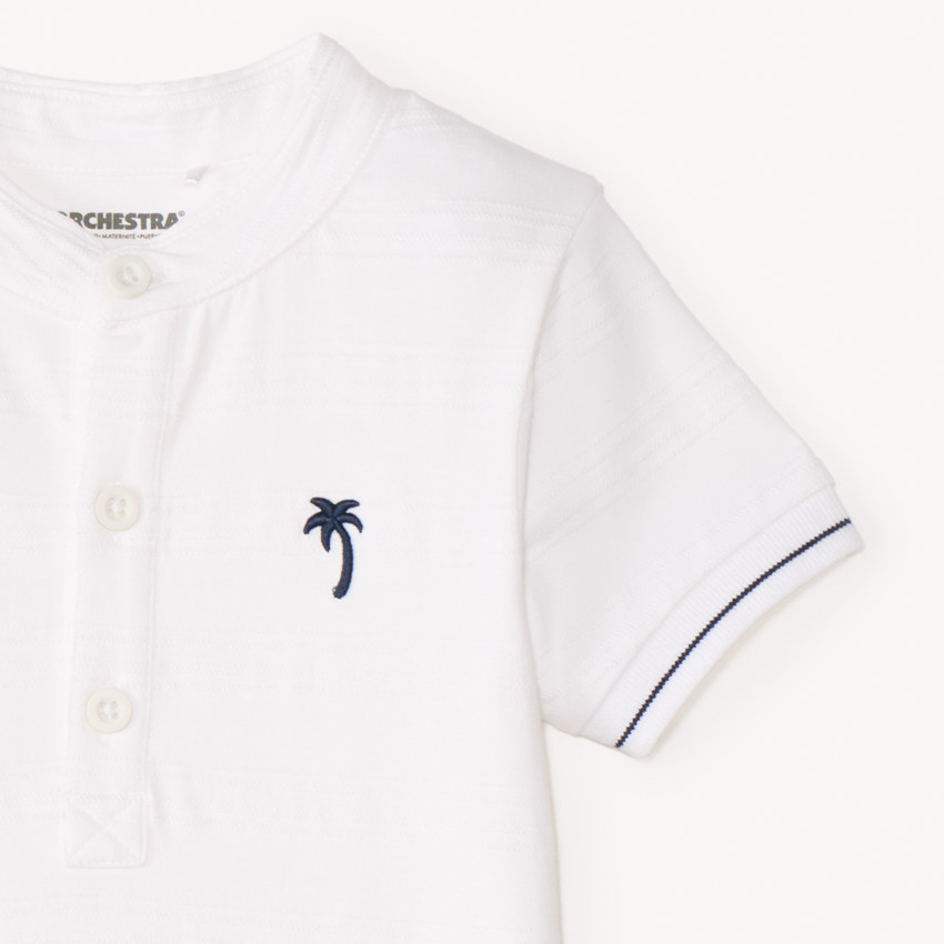 Polo manches courtes col mao broderie palmier pour bébé garçon 
