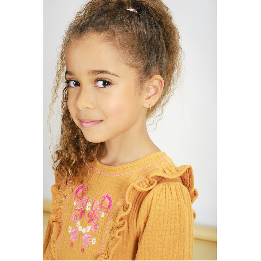 Robe manches longues en double gaze de coton pour fille 