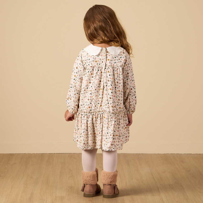 Ensemble robe fleurie à col claudine + bandeau pour bébé fille 