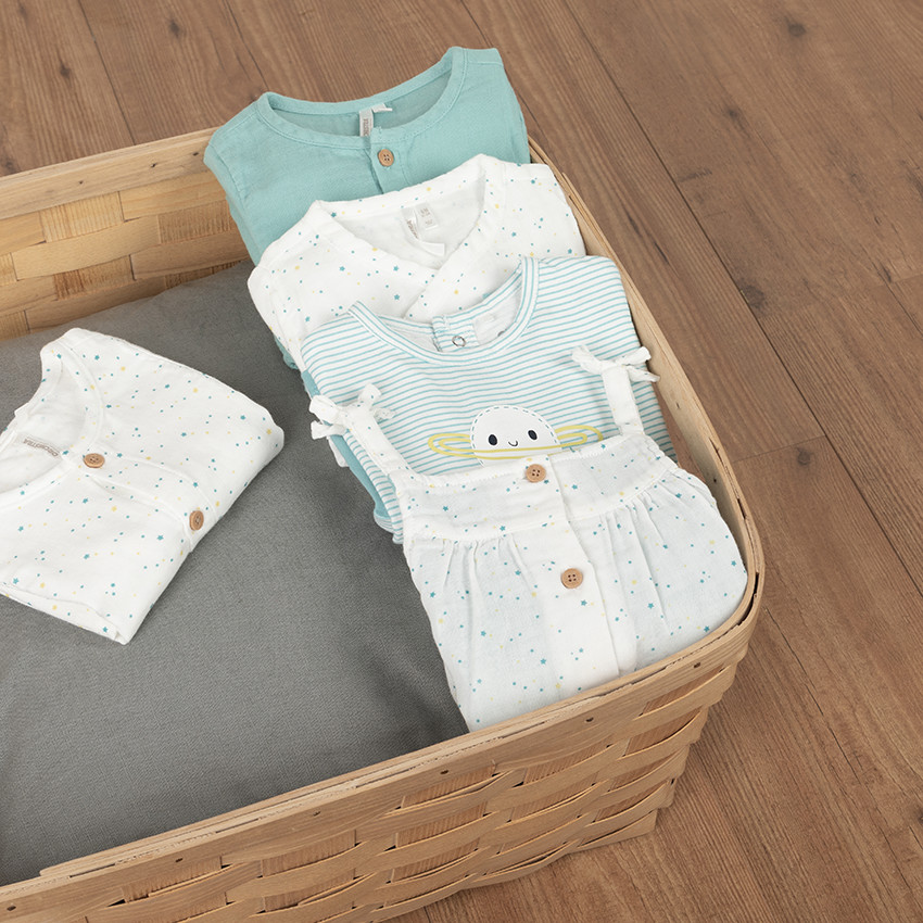 Combinaison courte à rayures en coton bio print planète  