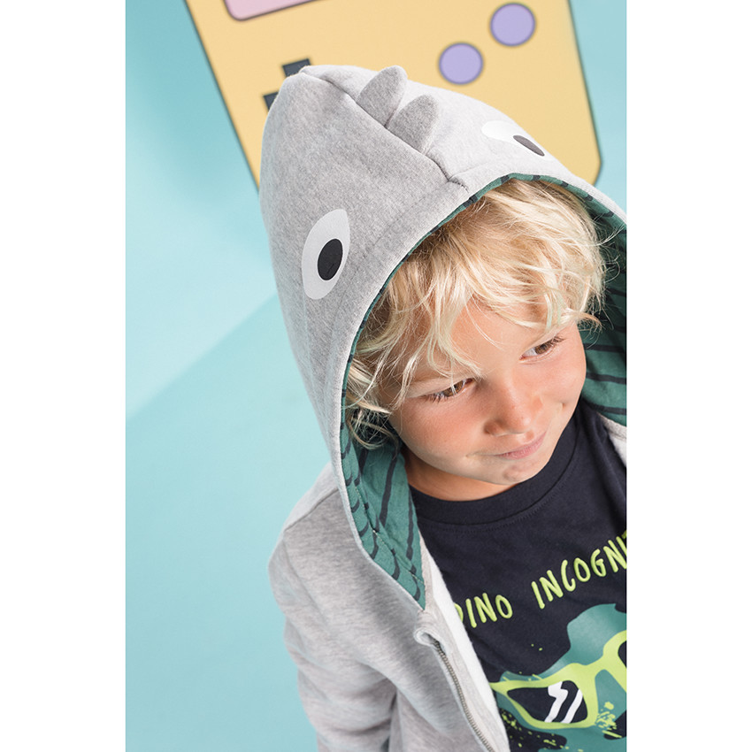 Gilet en molleton zippé à poches et dents de dinosaure printées 