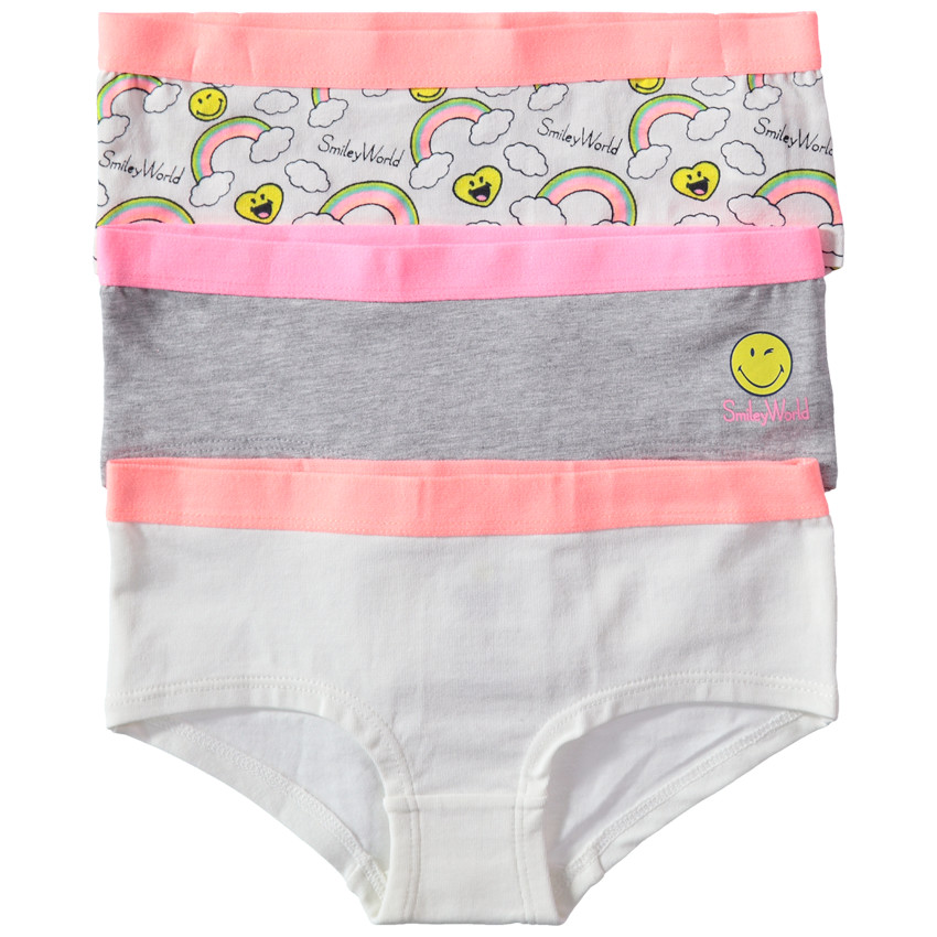 Lot de 3 shorties en coton à imprimés fantaisie Smiley 