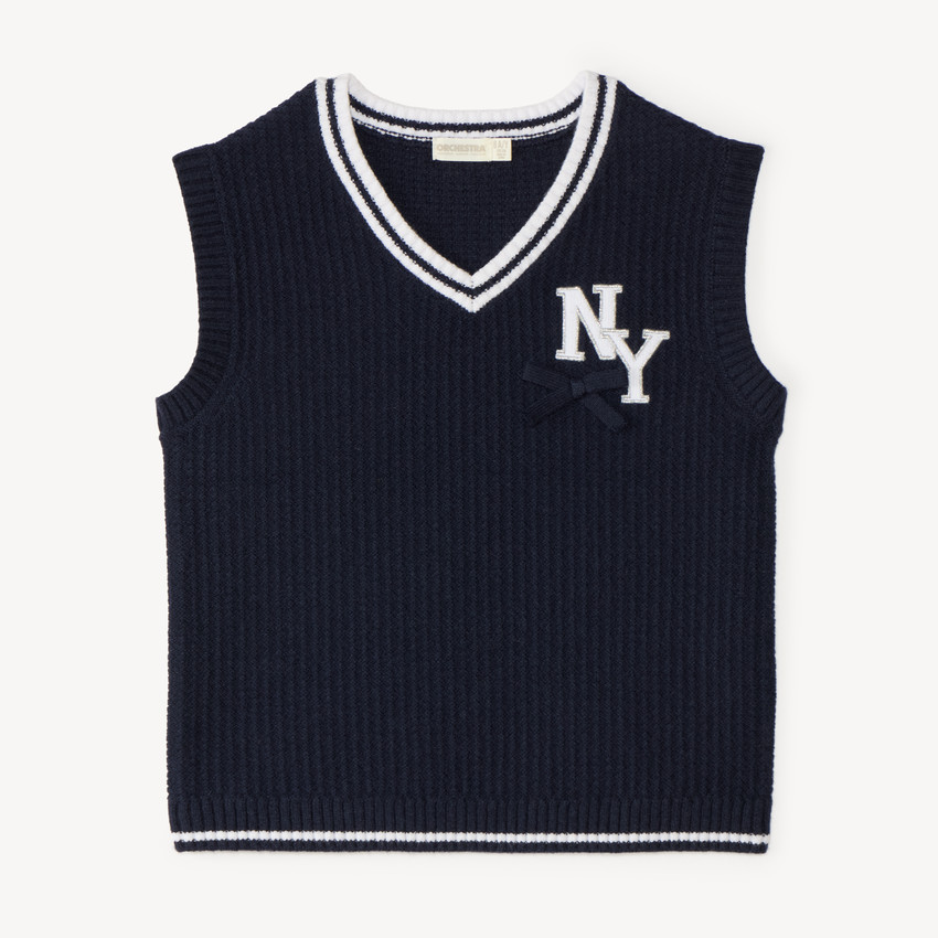Pull sans manches fille en tricot avec badge "NY" 