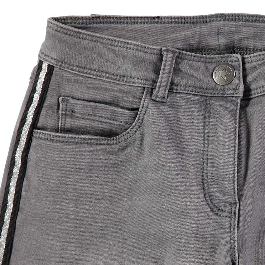 Junior - Jean gris effet used à bandes argentées 