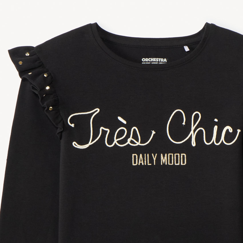 T-shirt manches longues en cording et volants pour fille  