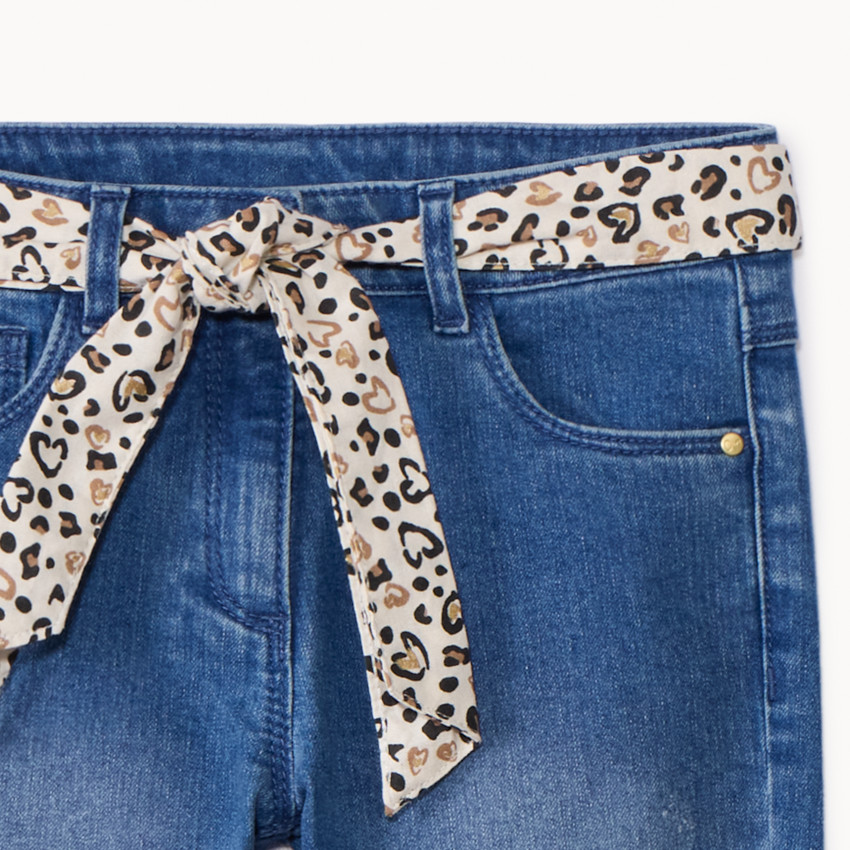Jean slim avec ceinture foulard imprimé pour fille  