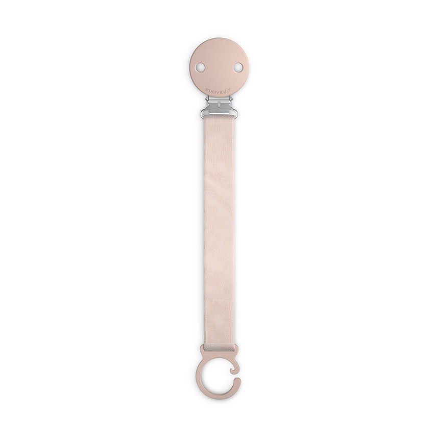 Attache-tétine broche ruban tissu Wonder rose clair 