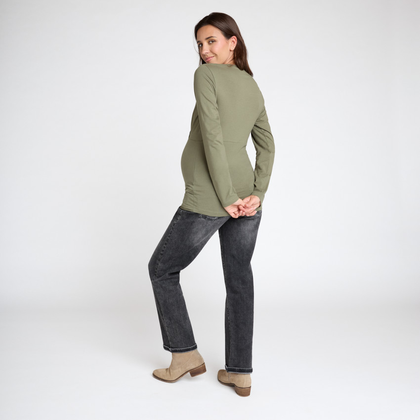 T-shirt manches longues de grossesse et d'allaitement à col croisé 