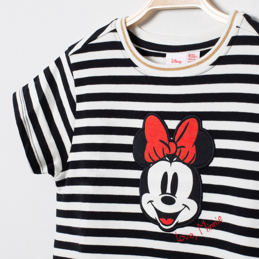 Robe manches courtes à rayures broderies Minnie Disney 