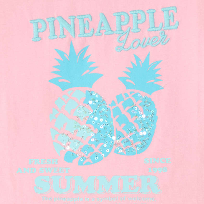 T-shirt manches courtes print ananas avec broderie et sequins pour fille  