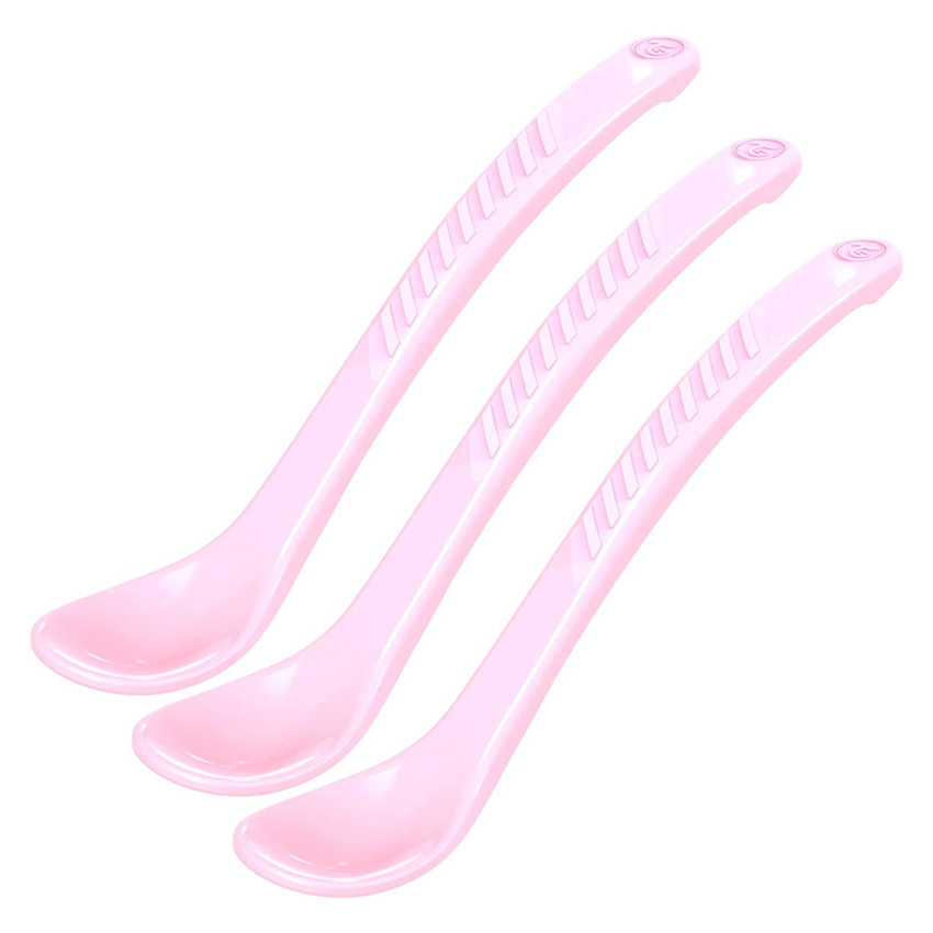 Lot de 3 cuillères d'alimentation incurvées 6 mois + - Rose Pastel Main Lot de 3 cuillères d'alimentation incurvées 6 mois + - Rose Pastel