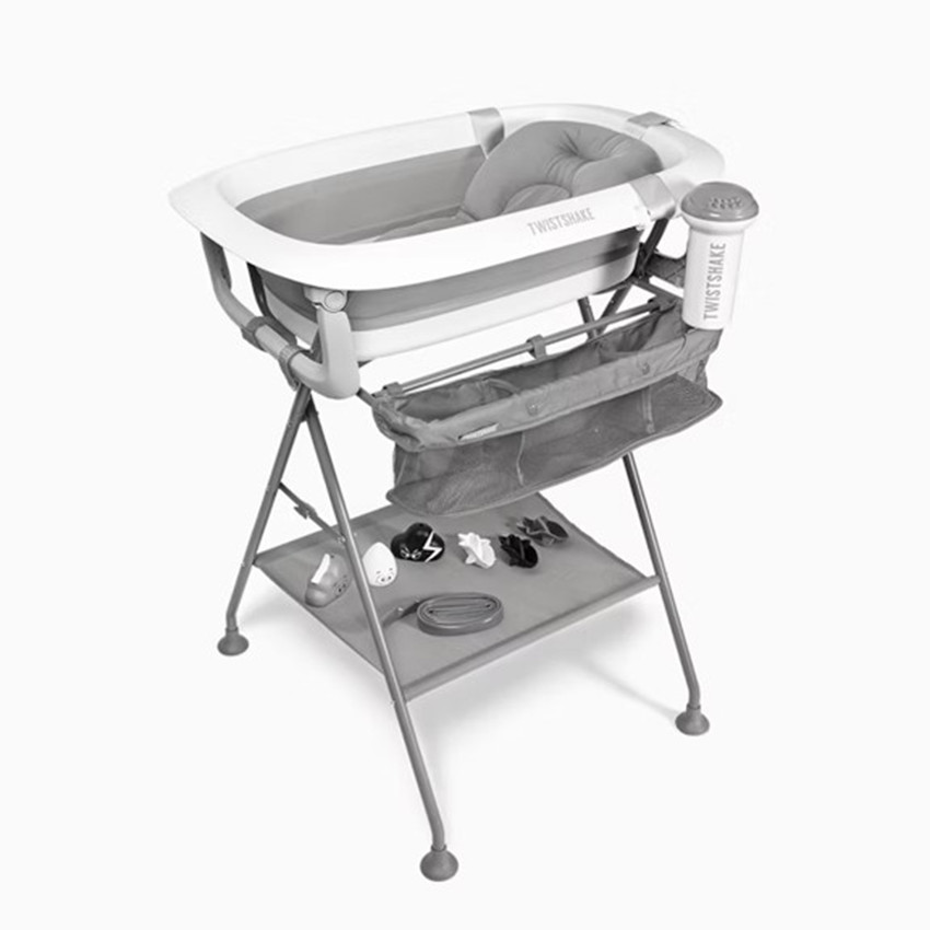 Kit de bain avec baignoire et support pliable - Gris 