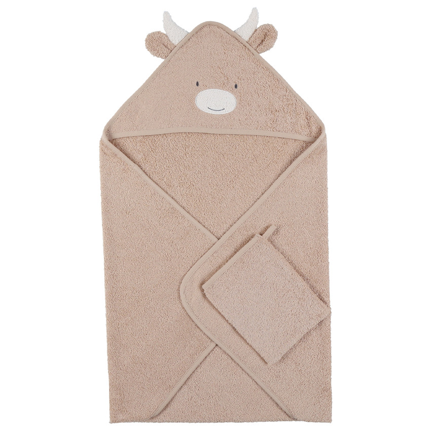 Cape de bain + gant de toilette en éponge Beige