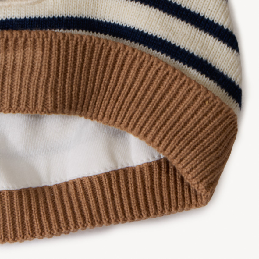 Bonnet en tricot rayé avec patch chien pour bébé garçon 