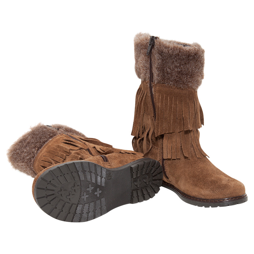 Bottes en cuir à franges et fausse fourrure 