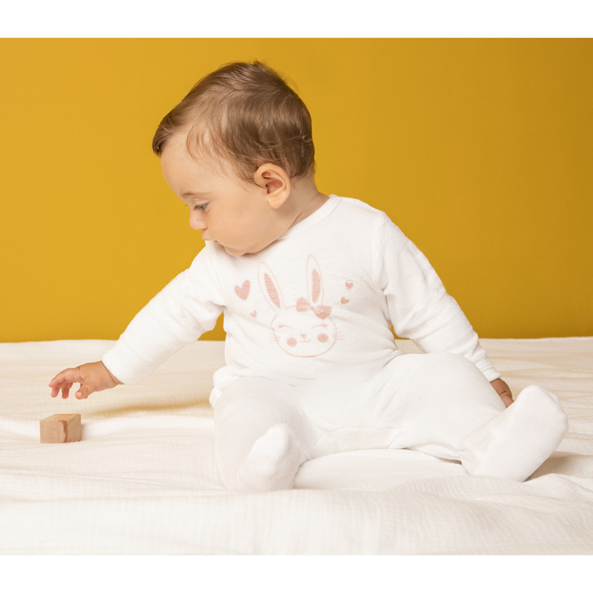 Dors-bien en velours print lapin et coeurs pour bébé fille 