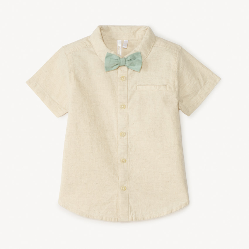 Chemise manches courtes + nœud papillon en toile pour bébé garçon 
