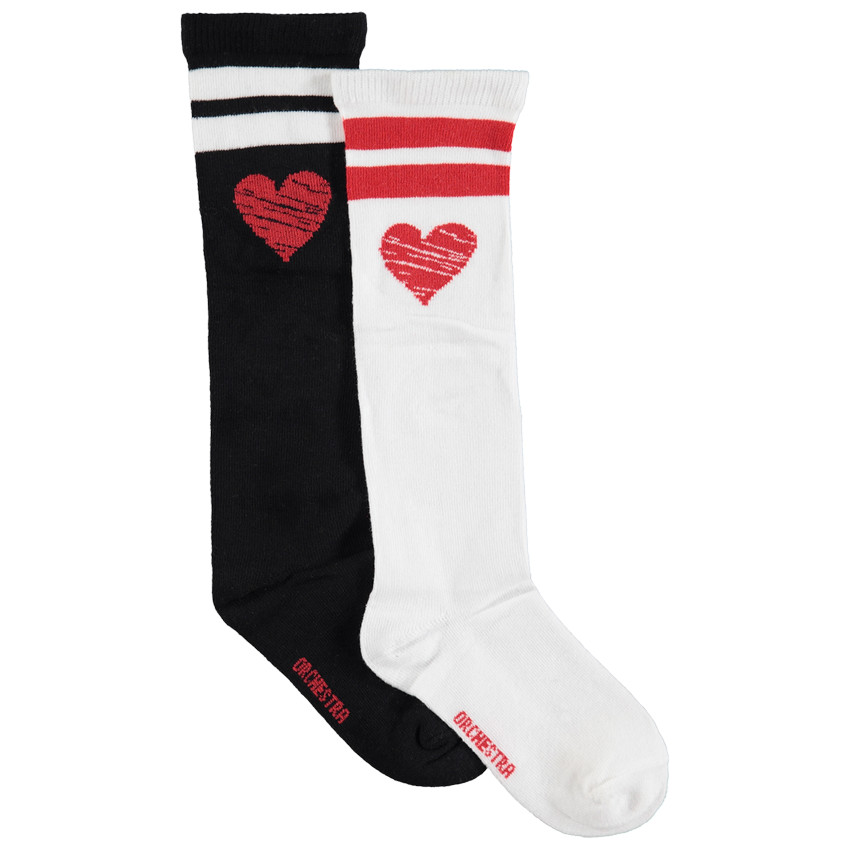 Lot de 2 paires de chaussettes hautes avec coeur en jacquard 