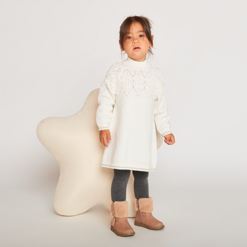 Robe manches longues en tricot uni pour bébé fille