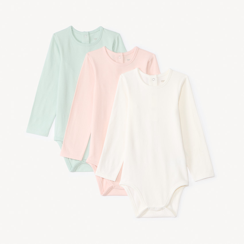 Lot de 3 bodies manches longues unis pour bébé fille 