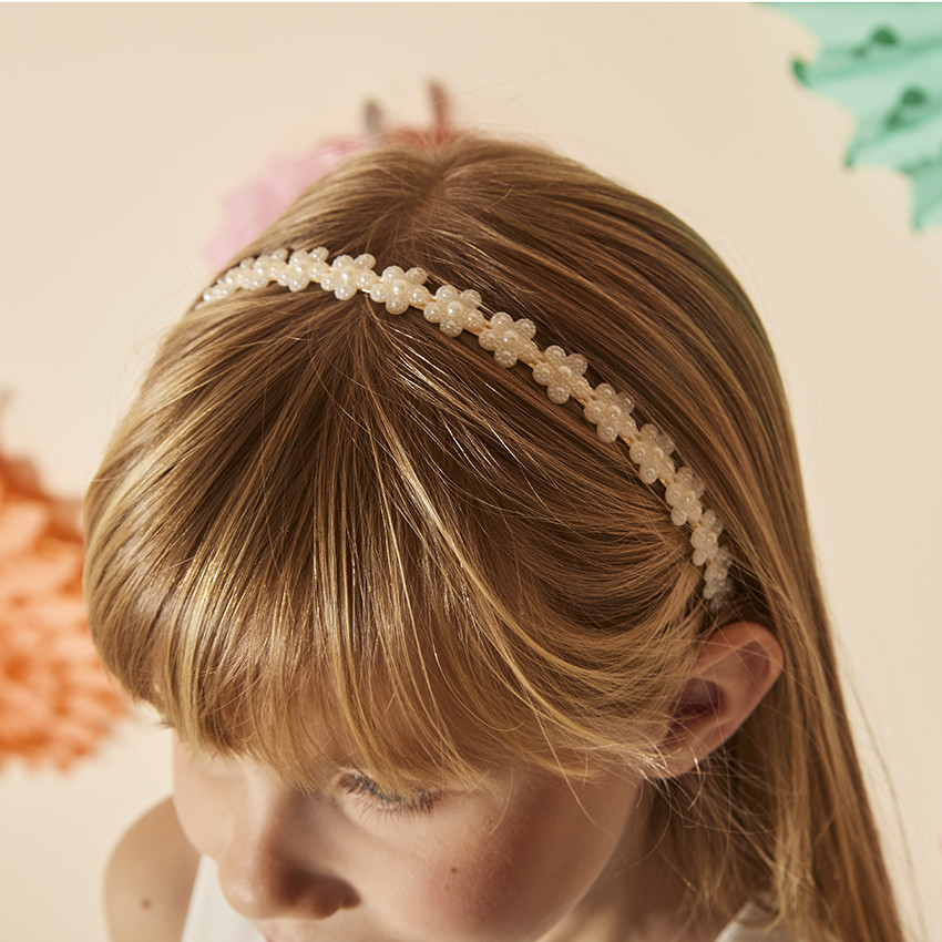 Serre-tête à fleurs en perles nacrées pour fille 