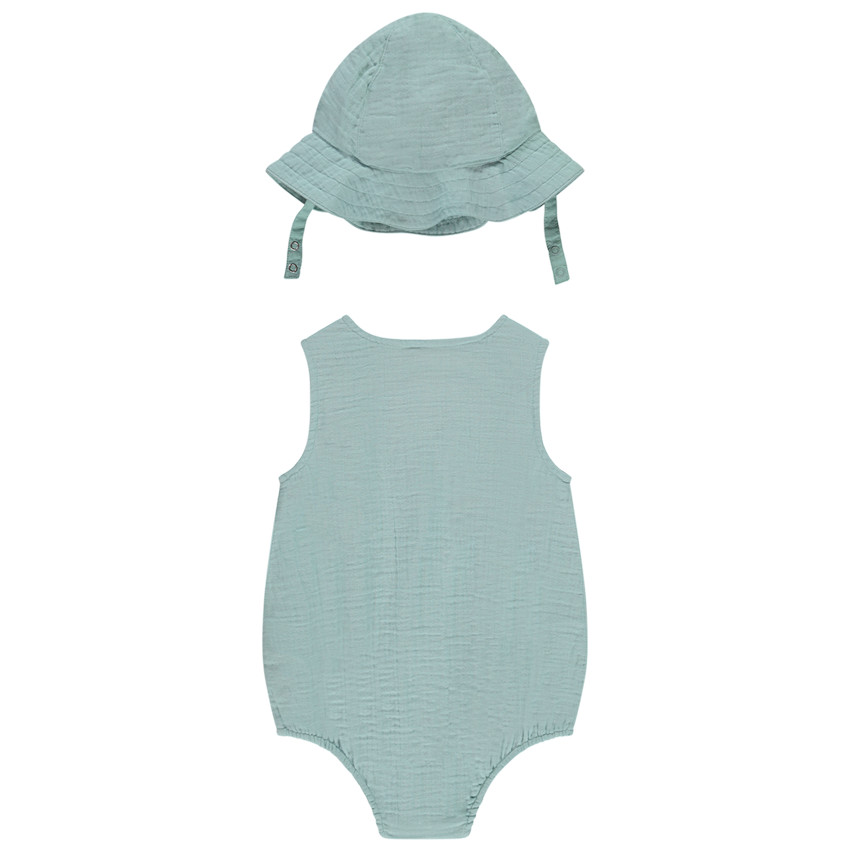 Combinaison courte sans manches avec broderie + bob pour bébé garçon 