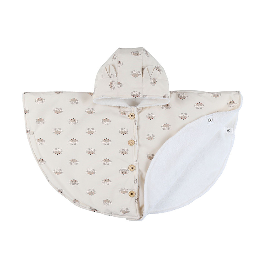 Poncho ludique déperlant imprimé hérissons rose clair 