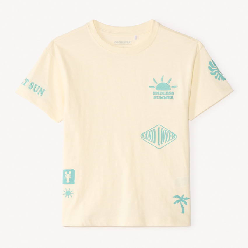 T-shirt manches courtes oversize print et broderie fantaisie pour garçon 