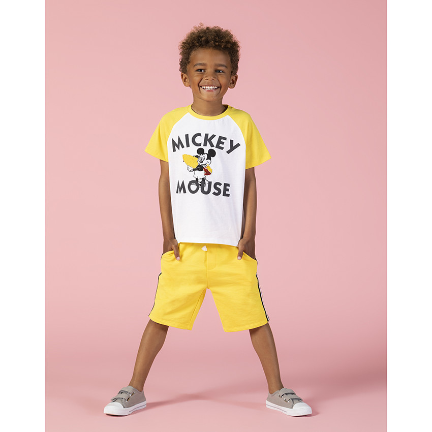 Ensemble t-shirt print Mickey Disney et bermuda à bandes 