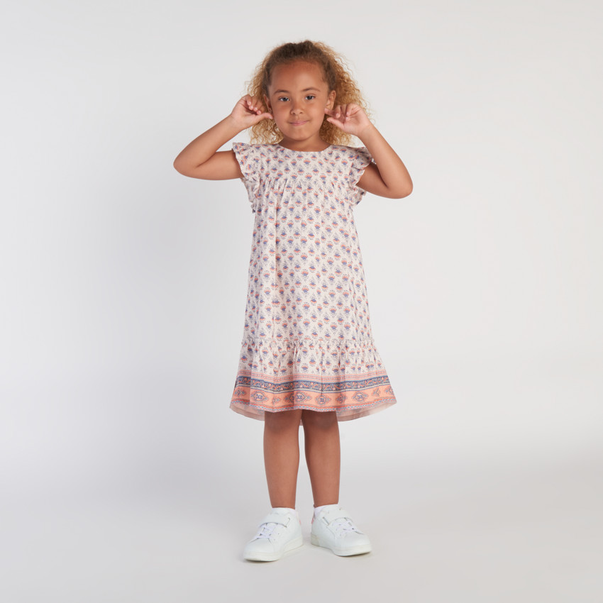 Robe manches courtes imprimé floral pour fille - Ecru