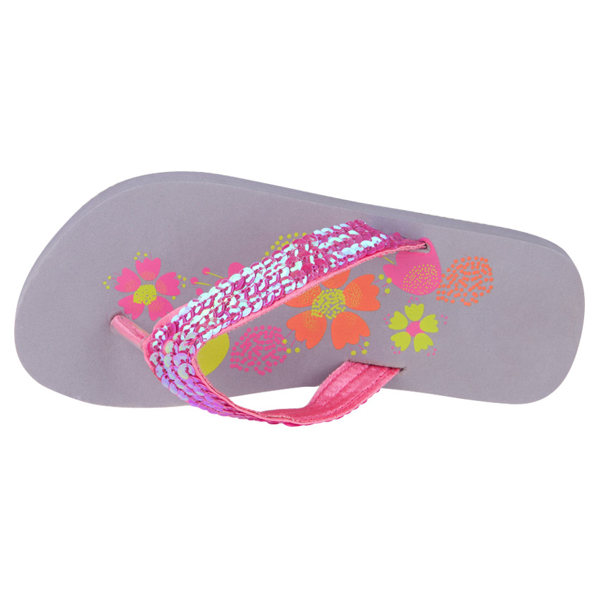 Tongs avec sequins et fleurs printées  