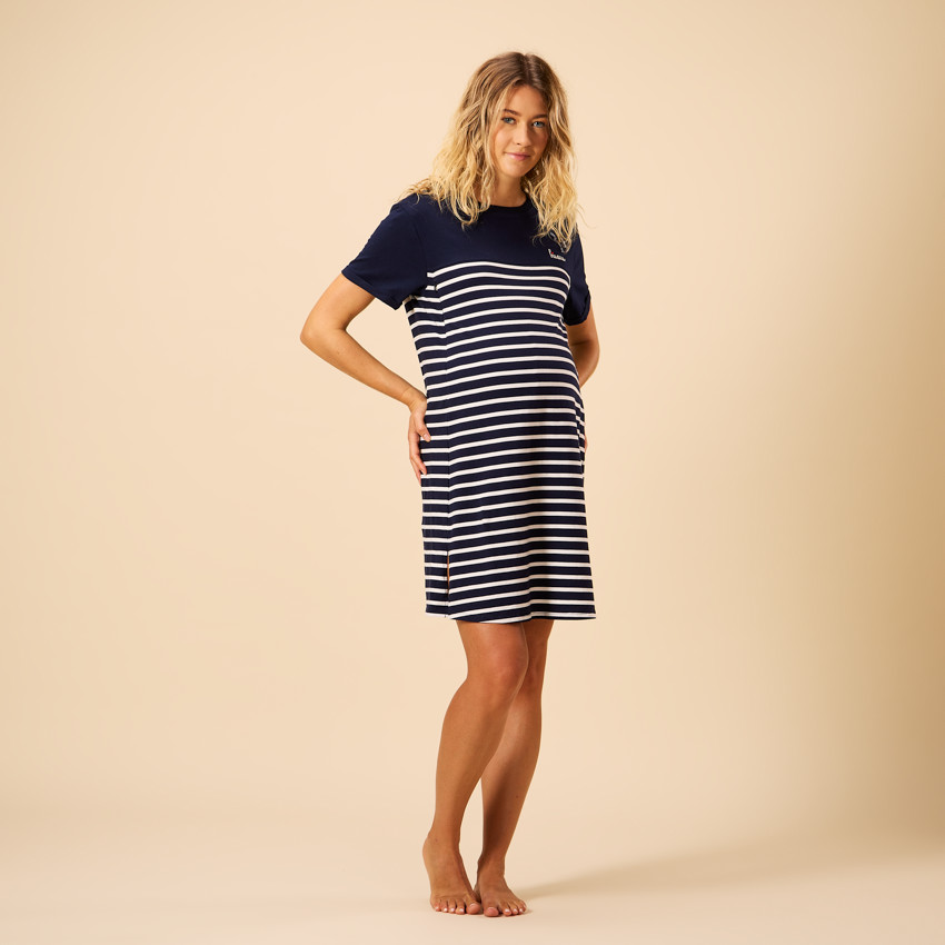 Chemise de nuit et d'allaitement + body esprit marinière 