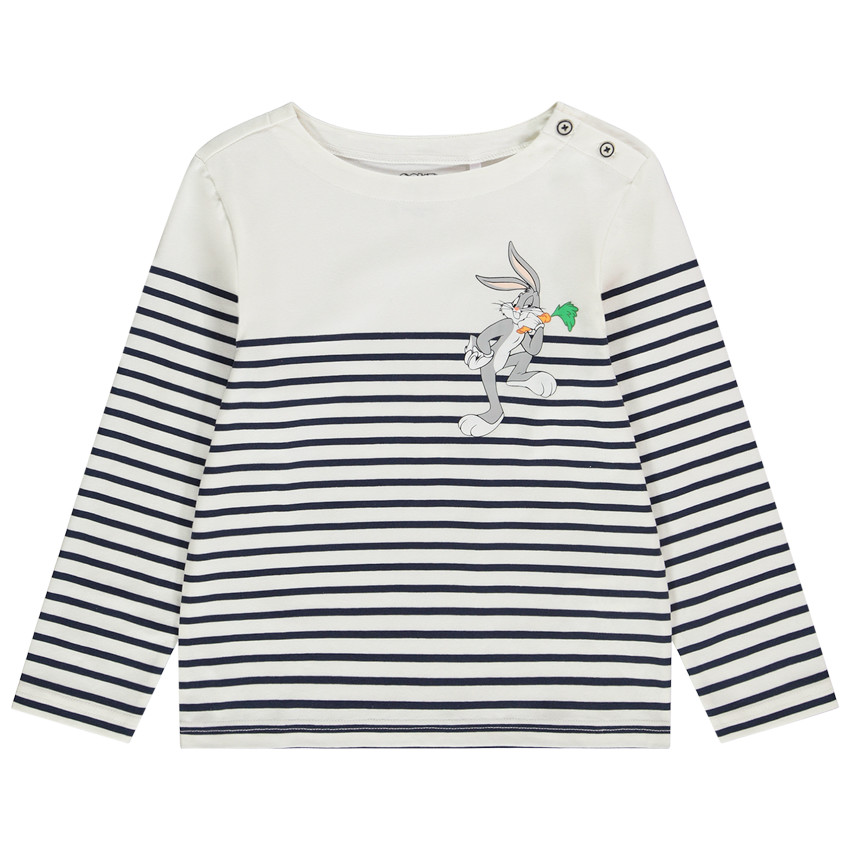 T-shirt manches longues en jersey esprit marinière avec patch print Bugs Bunny pour garçon 