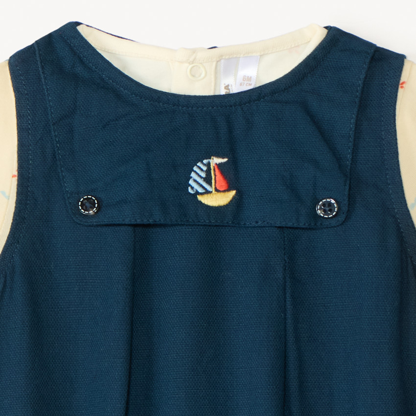 Ensemble 2 pièces avec barboteuse broderie bateau pour bébé garçon 