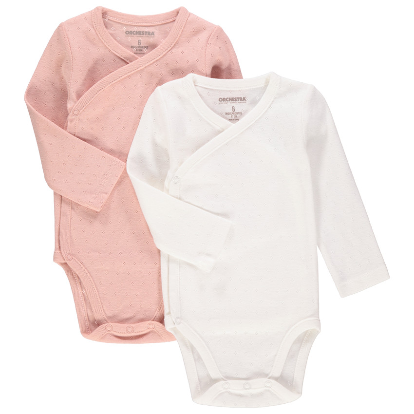 Lot de 2 bodies manches longues en coton et maille ajourée 