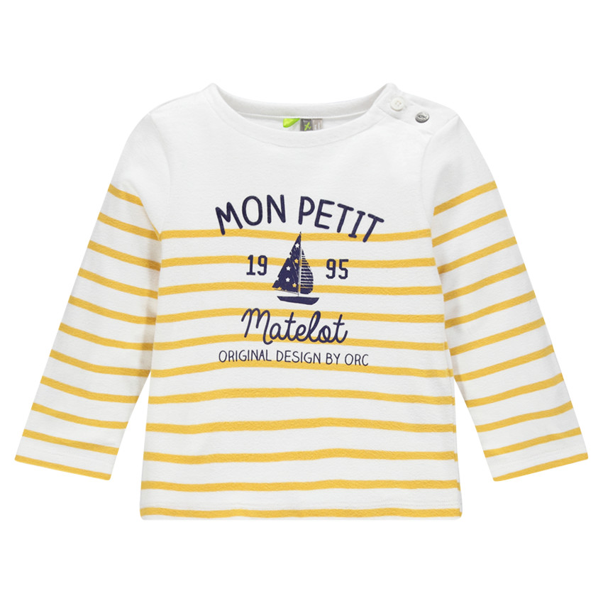 Marinière en jersey lours avec inscriptions et bateau printés 