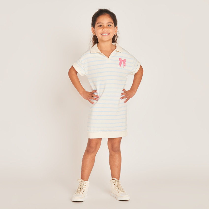 Robe polo col évasé à rayures pour fille