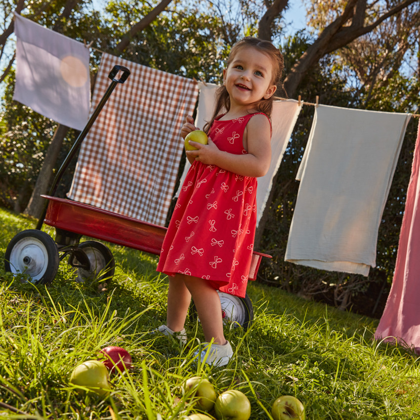 Robe sans manches imprimée nœuds pour bébé fille 