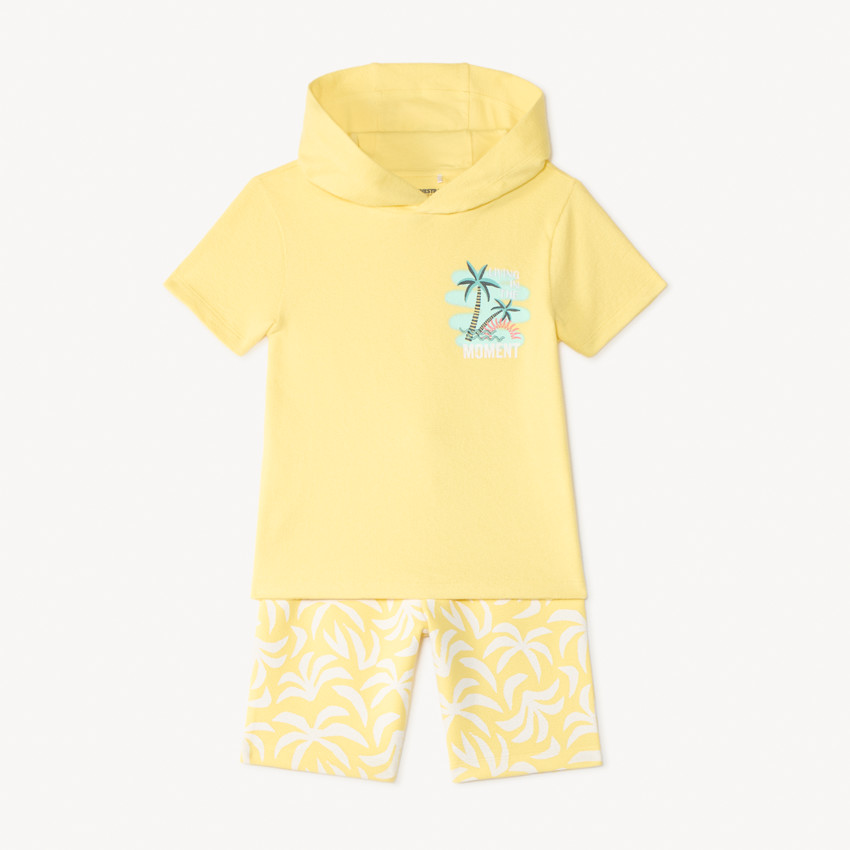 Ensemble 2 pièces t-shirt à capuche + short imprimé fantaisie pour garçon 